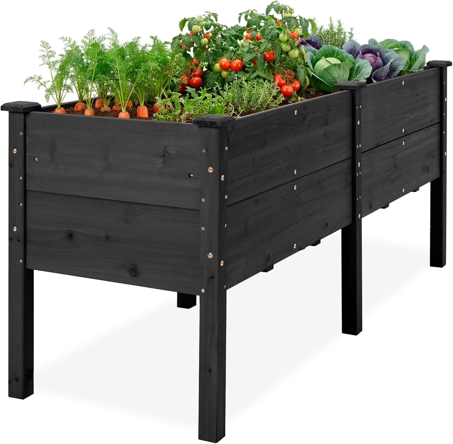 Best Choice Products 72x24x30in Raised Garden Bed, Elevated Wood Planter Box Stand for Backyard, Patio, Balcony w/Divider Panel, 6 Legs, 300lb Capacity - Natural