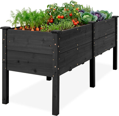 Best Choice Products 72x24x30in Raised Garden Bed, Elevated Wood Planter Box Stand for Backyard, Patio, Balcony w/Divider Panel, 6 Legs, 300lb Capacity - Natural