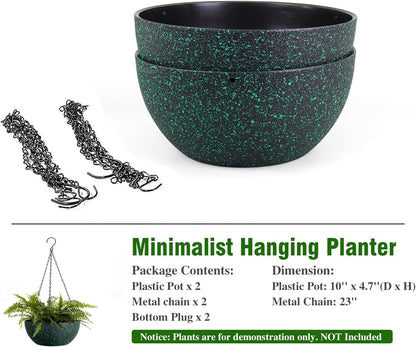 WSMKSZ 10 inch Hanging Planters for Outdoor Indoor Plants with Drainage Holes and Chain, 2 Pack Round Hanging Flower Pots for Garden Home Porch Decor, Black