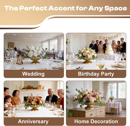 Small Gold Vases for Centerpieces: Antique Gold Flower Vase for Wedding 4 Inch Brass Compote Vase Metal Pedestal Bowl Flower Urn for Party Event Home Decor Set of 4