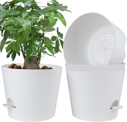 YNNICO Indoor Self Watering Planters with Drainage Holes and Saucers, 8, 7, 6.5, 6, 5.5, 5 Inches, Black, 6 Pots