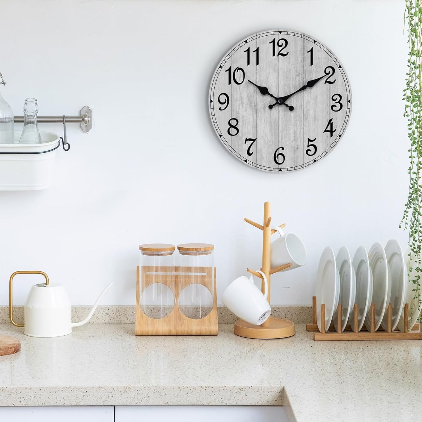 Wall Clock, Rustic Wall Clocks Battery Operated Silent Non Ticking, Country Round Wooden Clocks Farmhous Wall Decorative for Kitchen, Bathroom, Living Room (Gray 8 Inch)