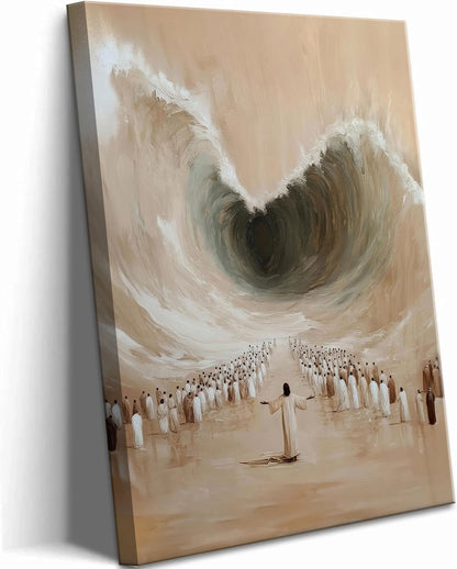 Abstract Jesus Walking on Water Canvas Wall Art Christian Spiritual Wall Decor Pictures Divine Light Modern Religious Posters Prints for Living Room Bedroom Church Decoration 12x16in