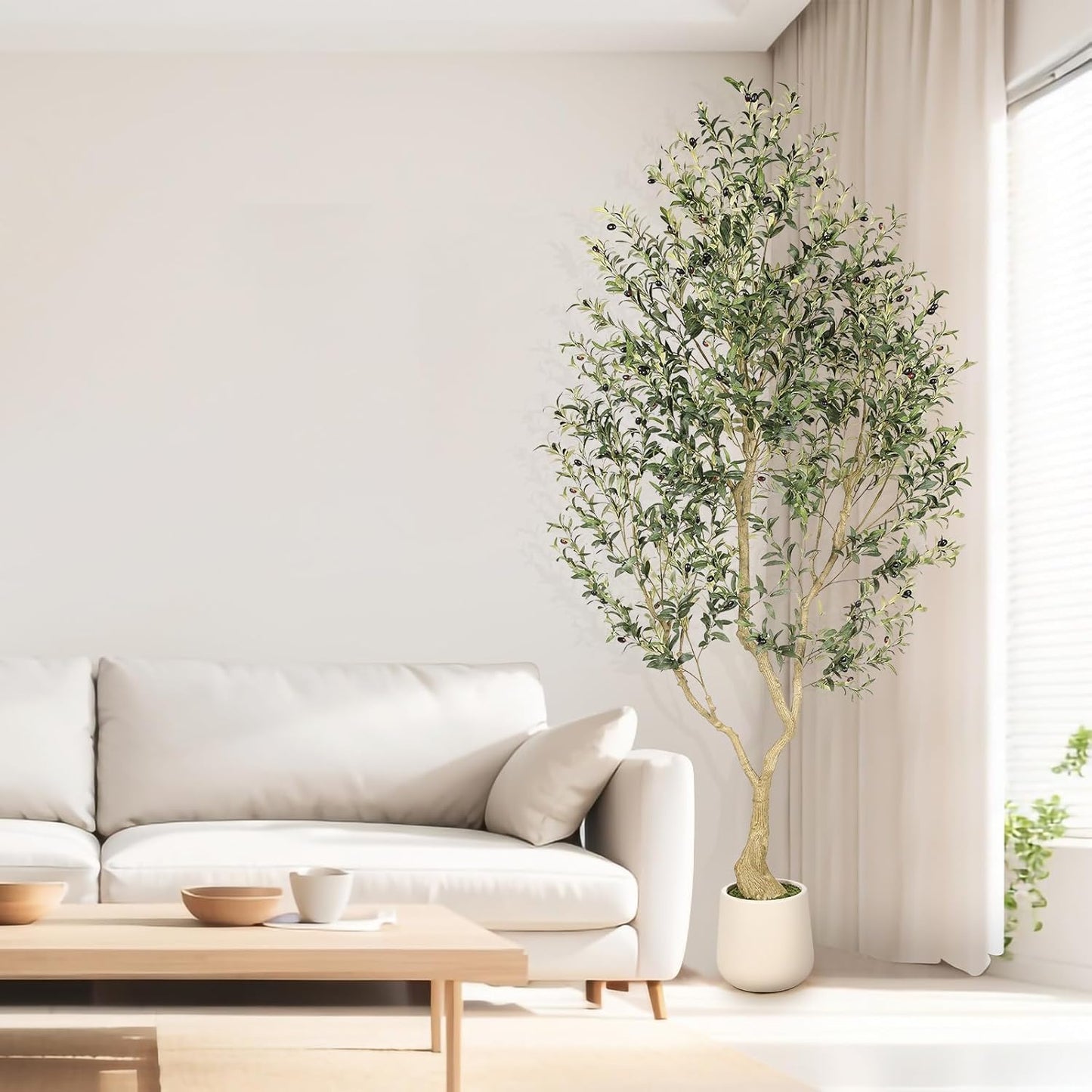 Realead 6ft Artificial Olive Tree with Tall Exquisite Planter - Realistic Faux Olive Tree with Thick Trunk and Lifelike Fruits - Large Fake Olive Tree for Home Office Decor