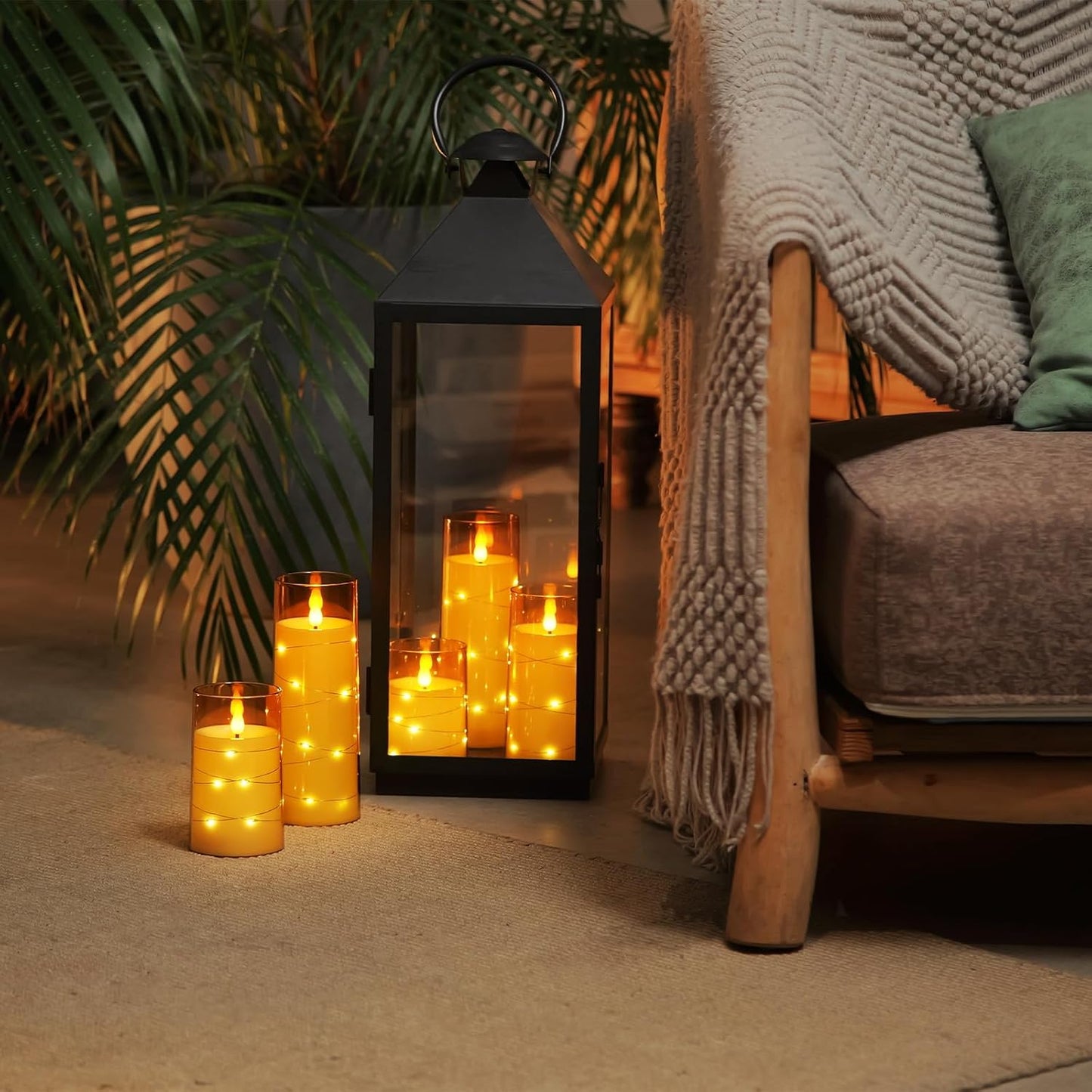 Homemory Flameless Candles with Embedded Star String Fairy Lights, Battery Operated Candles, LED Candle, Fake Candles with Remote Control and Timer for Halloween, Gray Acrylic, Set of 5(H4"5"6"8"8")