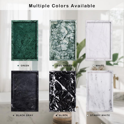 Marble Bathroom Tray for Countertop & Home Decor, Natural Decorative Marble Tray for Jewelry & Perfume Organizer, Luxury Stone Vanity Trays for Dresser, Kitchen Counter, 12" x 8", Gray Black