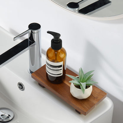 Wooden Pedestal Stand Black Bathroom Counter Organizer Tray Decor Farmhouse Wood Risers Small Hand Soap Dish Dispenser Holder for Kitchen Sink Modern Bathroom Vanity Accessories Decorative Tray