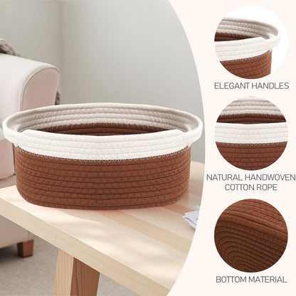 JMvicyroam Woven Basket,Small Rope Storage Bin with Handles & Ribbon Bag, Organizer for Shelves Closets,Gift Basket Empty for Birthday,Books,Dog Toys,White