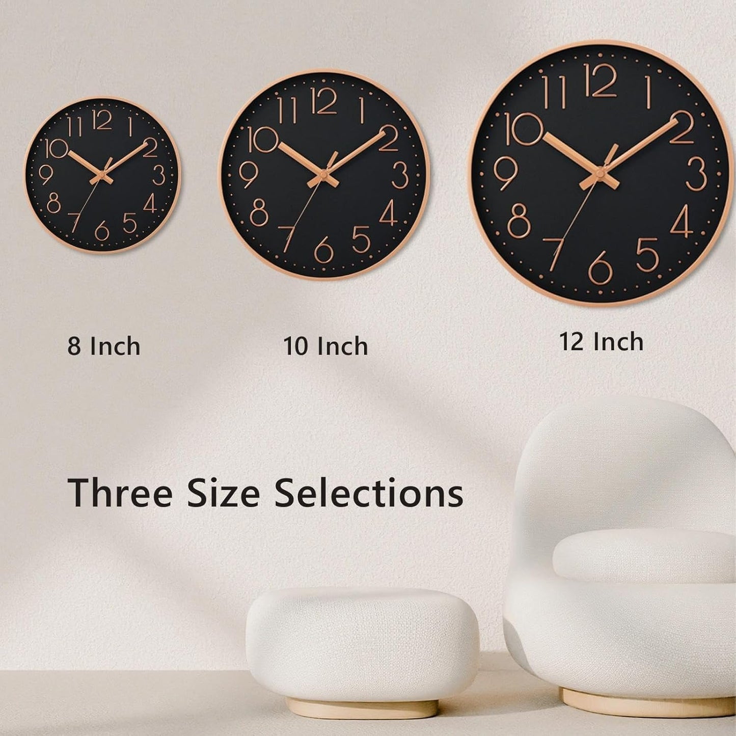 DAXSMY Wall Clock - 8 Inch Silent Non-Ticking Modern 3D Wall Clocks Battery Operated - Decorative Clock for Kitchen, Home Office, Bathroom, Bedroom(Rose Gold)