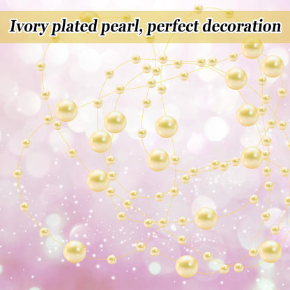 Tondiamo 24 Pcs Artificial Pearl String for Floating Candle Faux Pearls Beads String Garland Centerpiece Decoration for Vases Filler Wedding Spring Holiday Party Decor(Gold)