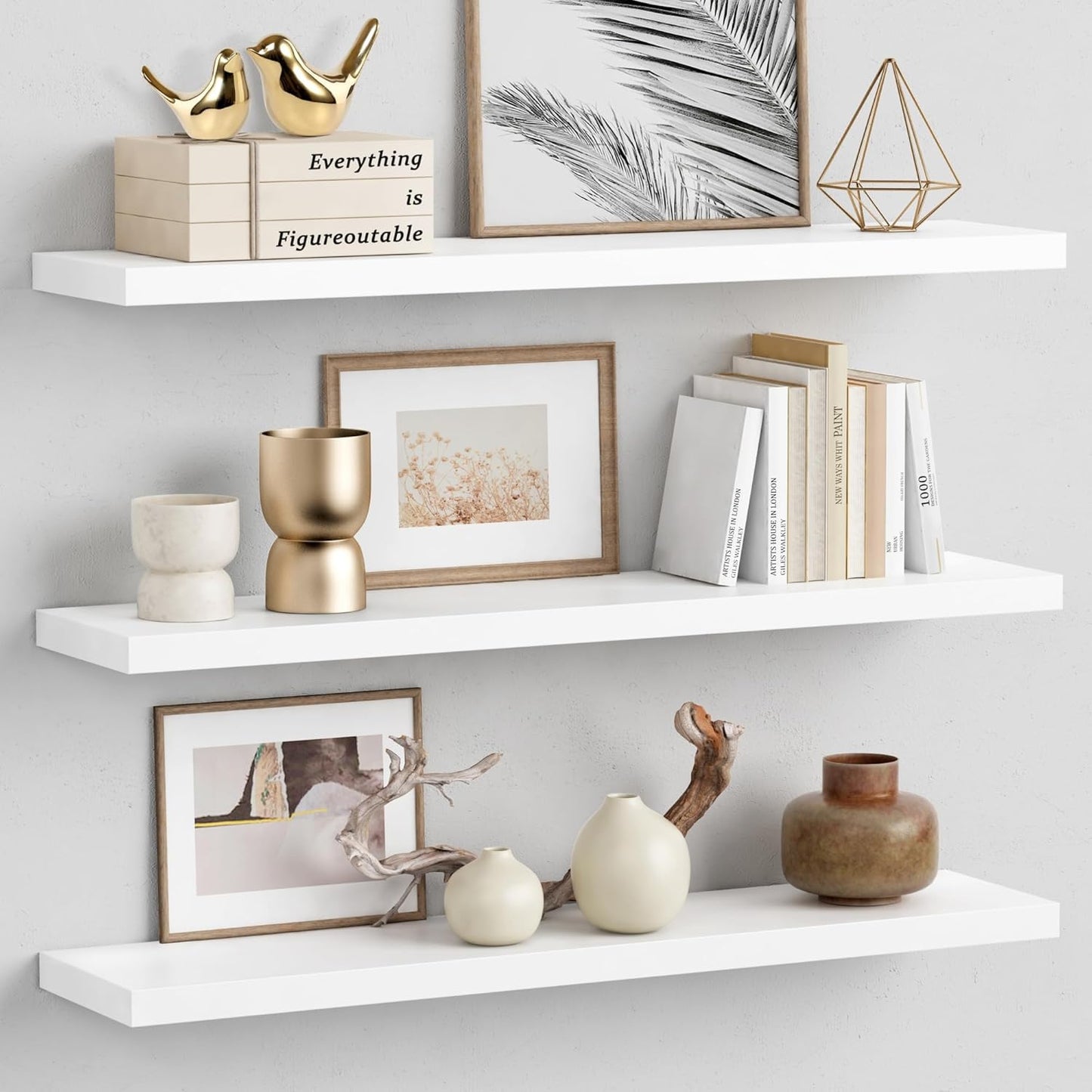 Forbena 36 Inch Floating Shelves for Wall Long Set of 3, Large Deep Wall Shelves for Bedroom Living Room Decor, Rustic Wood Floating Shelf for Kitchen Closet Office TV Plants Books (Dark Brown)