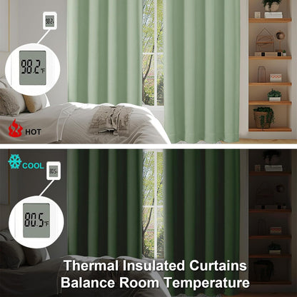 Simplebrand Ava Sage Green Blackout Curtains for Bedroom 63 Inch Length 2 Panels Set, Solid Thermal Insulated Energy Saving Rod Pocket Window Treatment Curtains Blackout Drapes, W40 x L63 Inch, Sage - Colors C