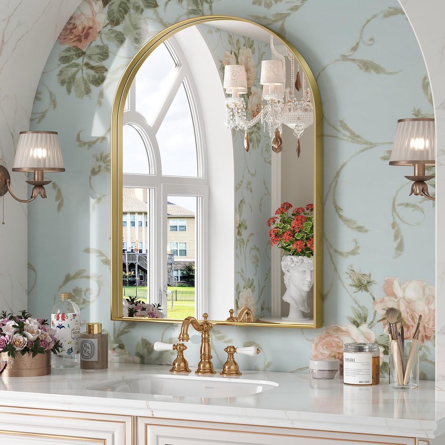 Brightify Arched Mirror, Arched Wall Mirror, 24 x 32 Inch Silver Arch Mirror, Metal Frame Silver Bathroom Mirror, Arched Top Bathroom Vanity Mirror for Living Room Bedroom Mantel Entryway Hallways