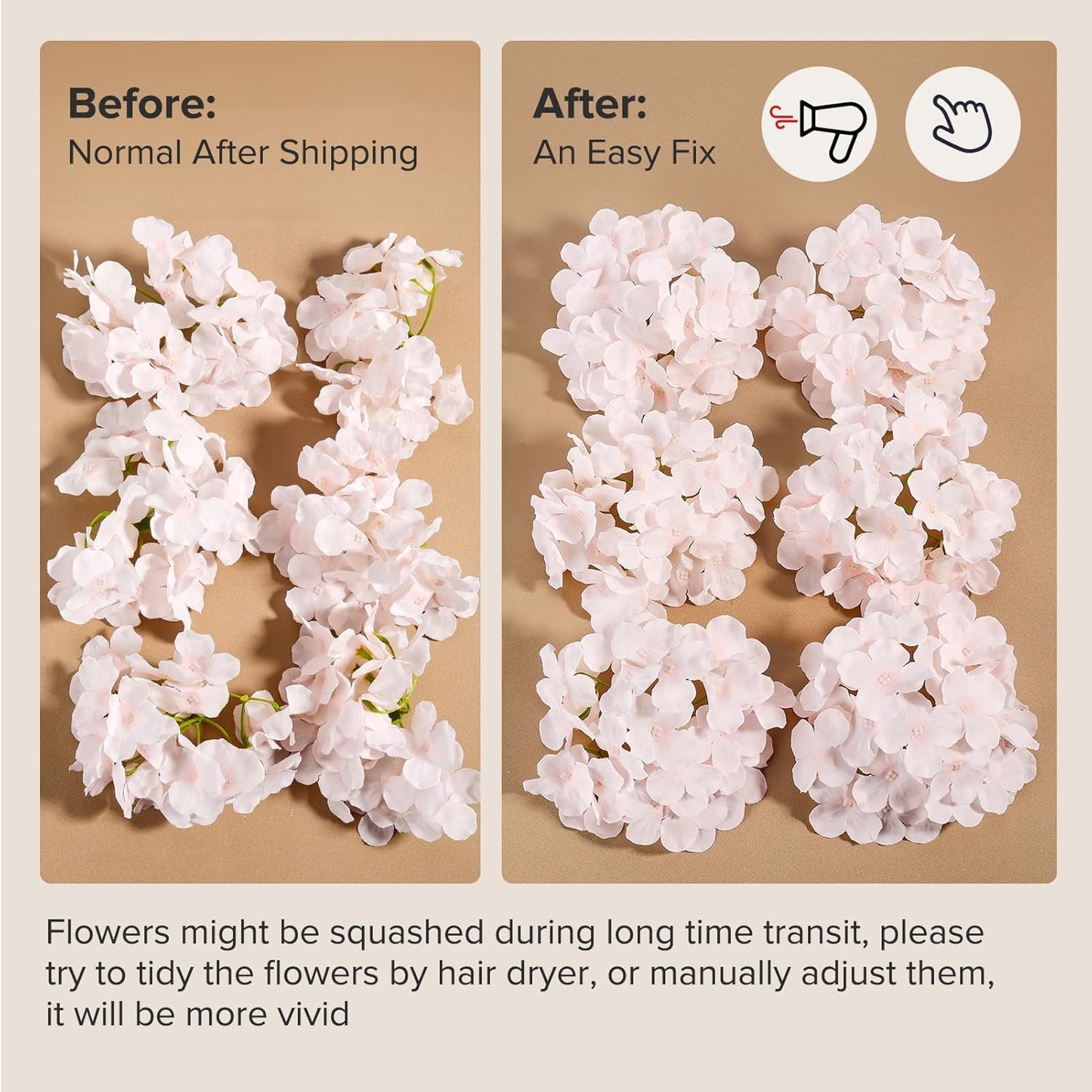 Auihiay 64 PCS Artificial Hydrangea Flowers, Silk Hydrangea Full Flowers Heads with Stems for Wedding Centerpieces, Home, Garden, Baby Shower, Party Decoration (Ivory)