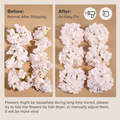 Auihiay 64 PCS Artificial Hydrangea Flowers, Silk Hydrangea Full Flowers Heads with Stems for Wedding Centerpieces, Home, Garden, Baby Shower, Party Decoration (Ivory)