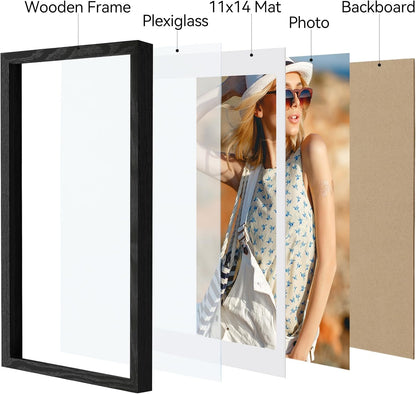 Vittanly 11x14 Picture Frame, Display Pictures 8x10 with Mat or 11x14 without Mat, Photo Frame for Wall Mounting, Black, 1 Pack - Colors A