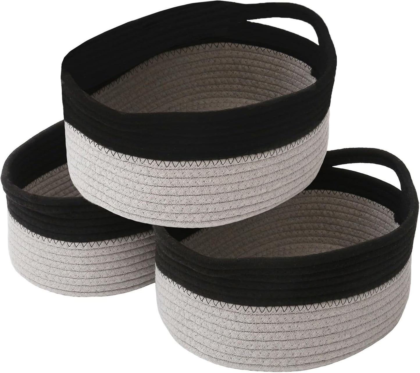 JMvicyroam Woven Basket,Small Rope Storage Bin with Handles & Ribbon Bag, Organizer for Shelves Closets,Gift Basket Empty for Birthday,Books,Dog Toys,White