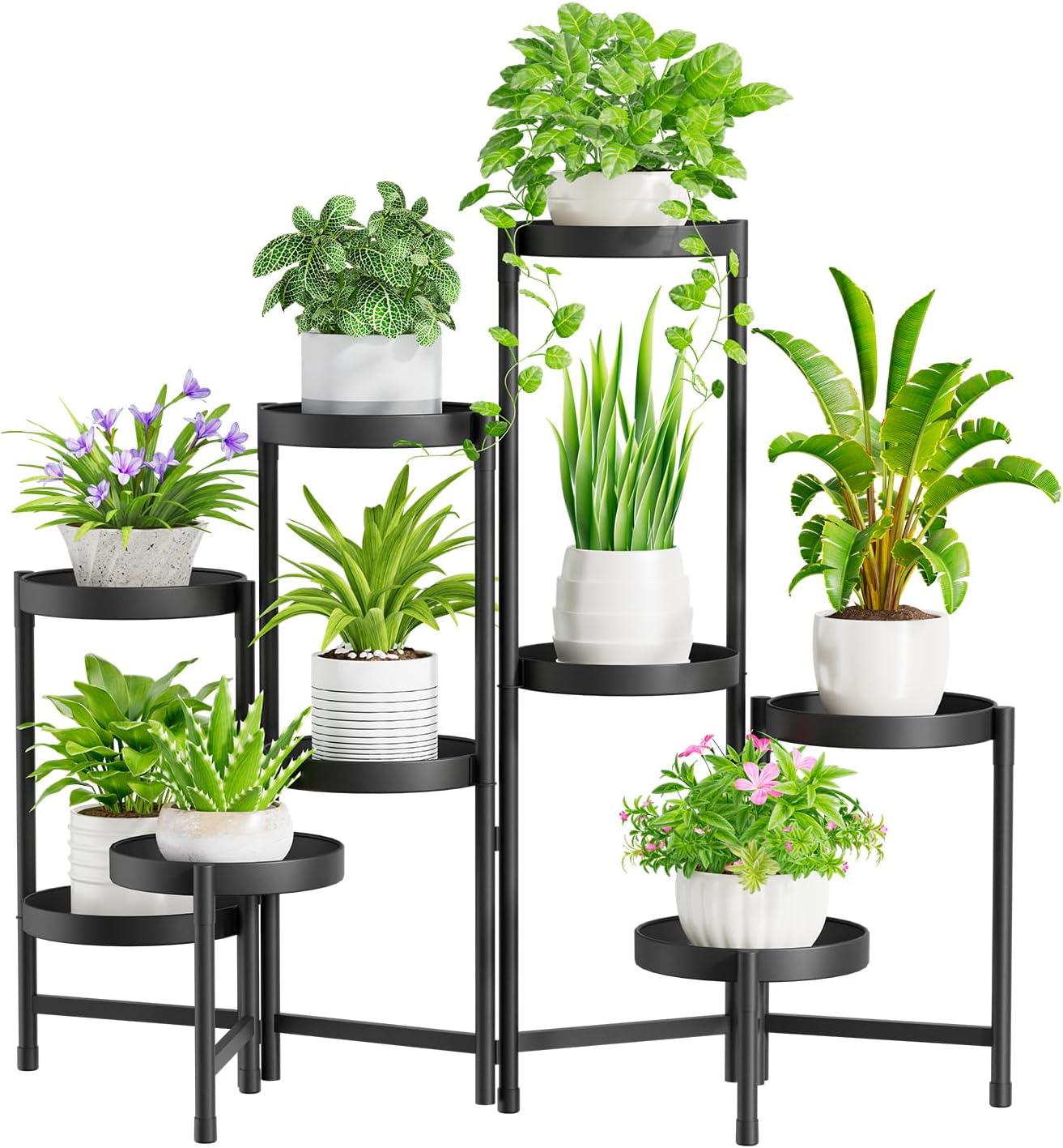 iDavosic.ly Plant Stand Indoor Outdoor, 5 Tier Corner Metal Flower Display Holder Shelf, Folding Tall Orchid Rack for Patio Balcony Porch Garden Living Room House, Black