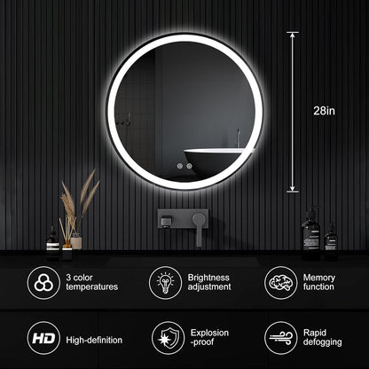Sweetcrispy 24 Inch Round Wall Mirror with Tempered Glass, Bathroom Mirror Over Sink, Anti-Fog & Waterproof Round Mirror for Bathroom, Entryway, Bedroom, Shatterproof Design, Black