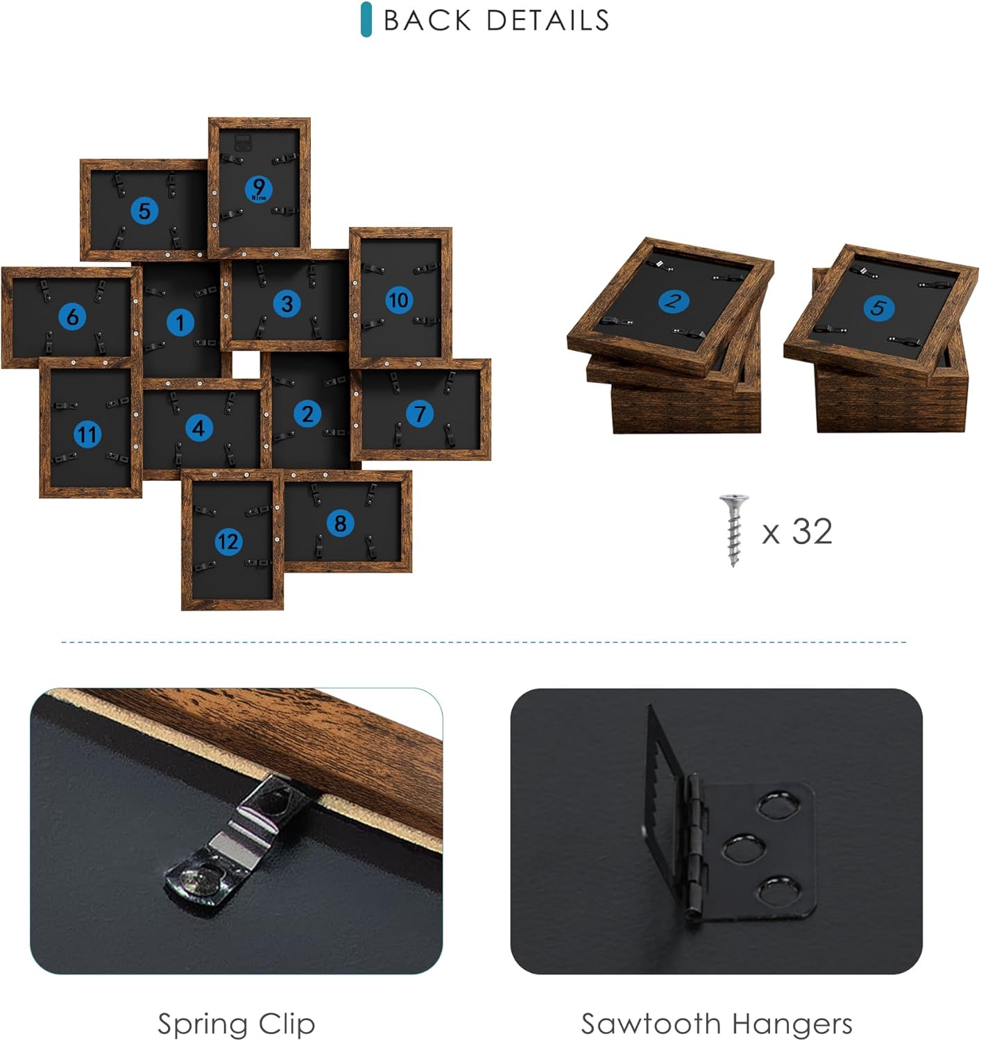 DUENPY 4x6 Collage Picture Frames, 12-Pack Solid Wood Photo Frame, Picture Frames Collage Wall Decor, Set with Glass Front, Assembly Required, Black