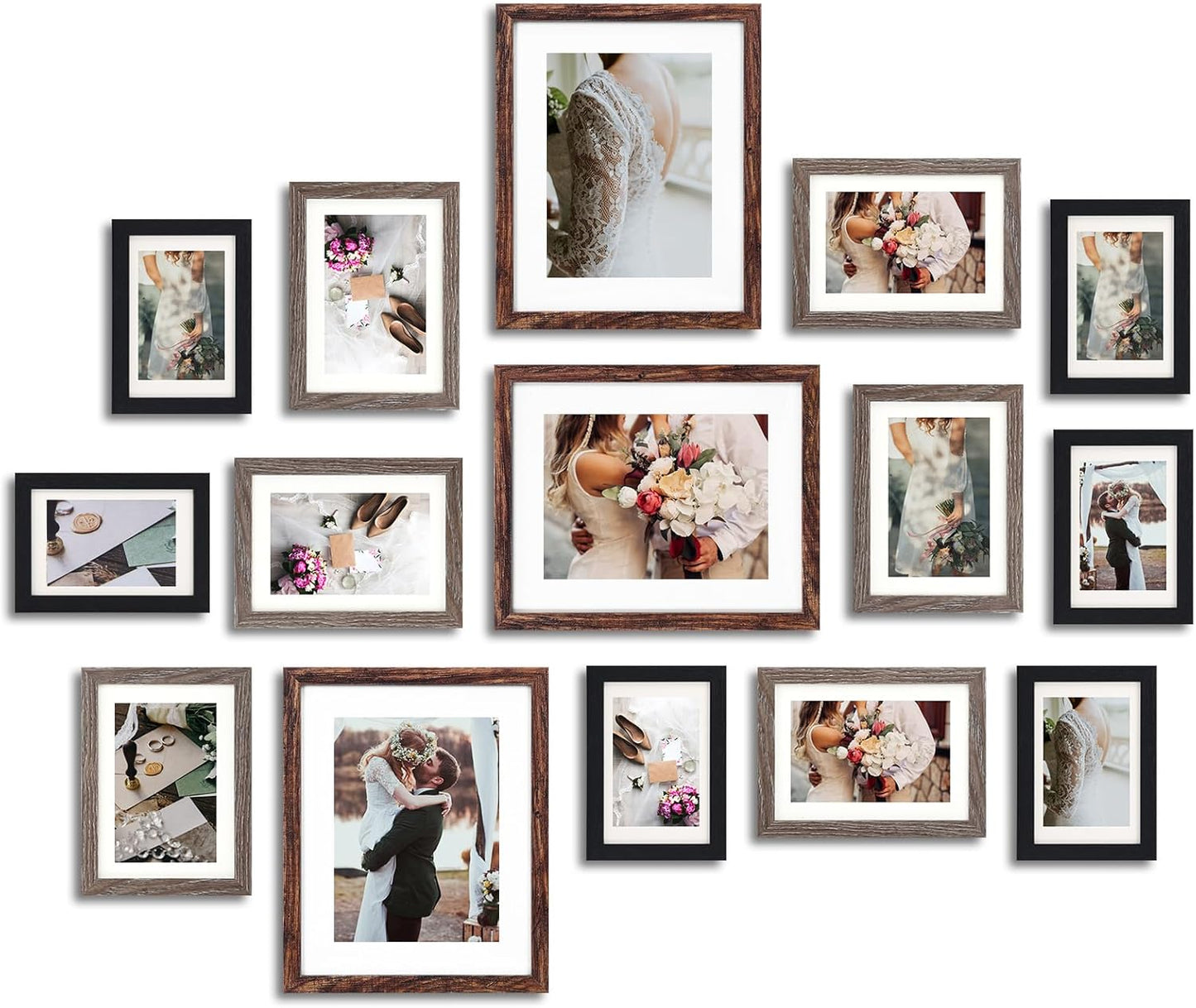 Fixwal Picture Frames Set, Gallery Wall Frame Set Picture Frames Collage 15 Pack for Wall or Tabletop with 8x10 5x7 4x6 Frames, Soft Earth Tones