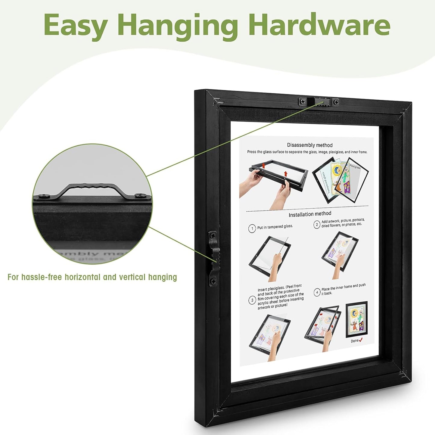 Golden State Art, 11X14 Floating Picture Frame, Black Wood Frame Display Any Size Photo Up To 11X14, Pressed Flower Frames with Hanging Hardware - Horizontal And Vertical Formats for Wall
