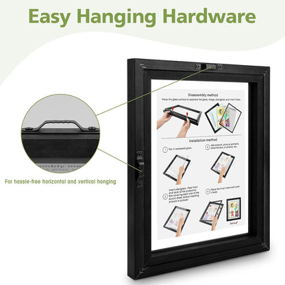 Golden State Art, 11X14 Floating Picture Frame, Black Wood Frame Display Any Size Photo Up To 11X14, Pressed Flower Frames with Hanging Hardware - Horizontal And Vertical Formats for Wall