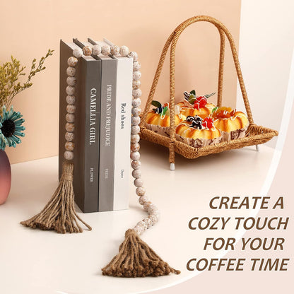 IMIKEYA Wooden Beads Garland: Farmhouse Wood Bead Garland with Tassels Boho Wall Hanging for Home Decor Tiered Tray Rustic Wood Prayer for Coffee Table Decor