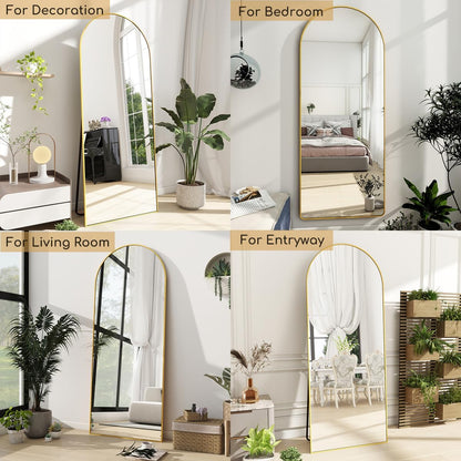 Dewfig Arched Full Length Mirror, 76"x34" Large Floor Mirror, Full Body Mirrors for Leaning or Hanging, Standing Mirrors for Bedroom, Living Room,Dressing Room, Aluminum Alloy Frame, Black