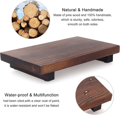 Wooden Pedestal Stand Black Bathroom Counter Organizer Tray Decor Farmhouse Wood Risers Small Hand Soap Dish Dispenser Holder for Kitchen Sink Modern Bathroom Vanity Accessories Decorative Tray