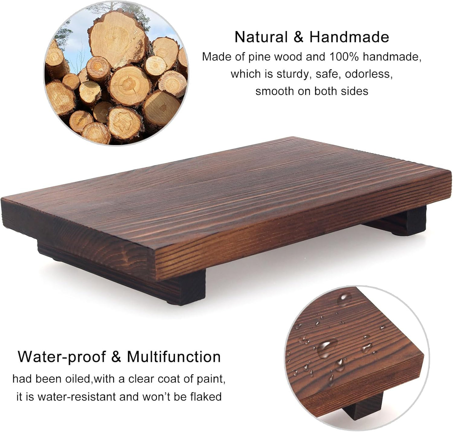Black Bathroom Vanity Organizer Tray for Countertop Small Wooden Pedestal Stand Farmhouse Kitchen Sink Tray Decorative Hand Soap Dish Dispenser Holder Wood Risers Modern Bathroom Decor Accessories