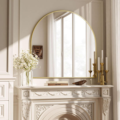 VooBang Arched Wall Mirror, 24 x 36 inch Arch Bathroom Mirror, Wall Mounted Vanity Mirror with Arch Metal Frame, Modern Bathroom Vanity Mirror for Bedroom, Living Room, Hanging or Leaning, Black