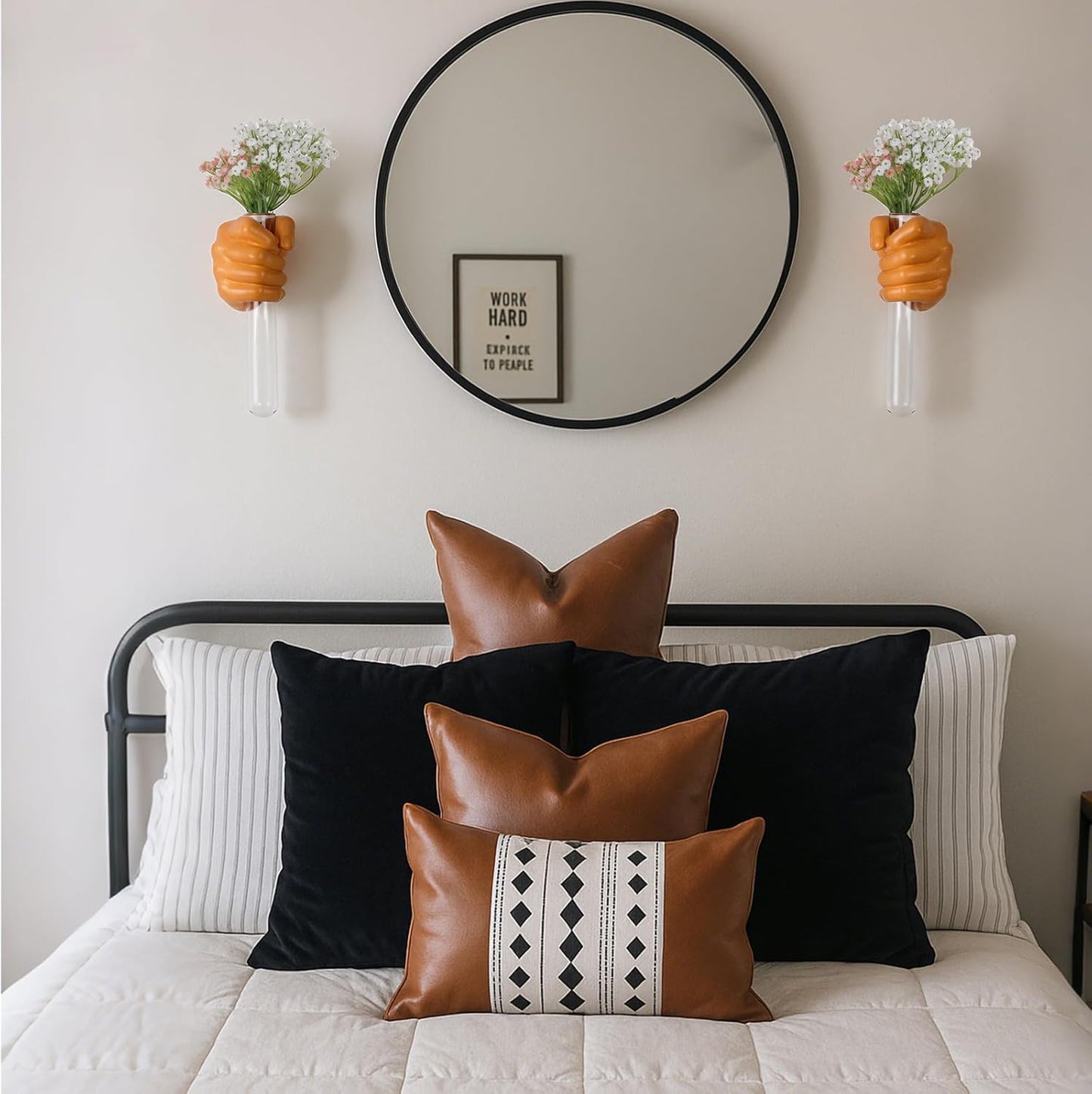 2 Pieces Wall Sculptures, Hands Vase Home Decor, Wall Mount Art Sculpture, Unique Wall Art Statue, Funky Flower Vase Decorations, Modern Eclectic Hanging Decor,Hands Statue (Black)