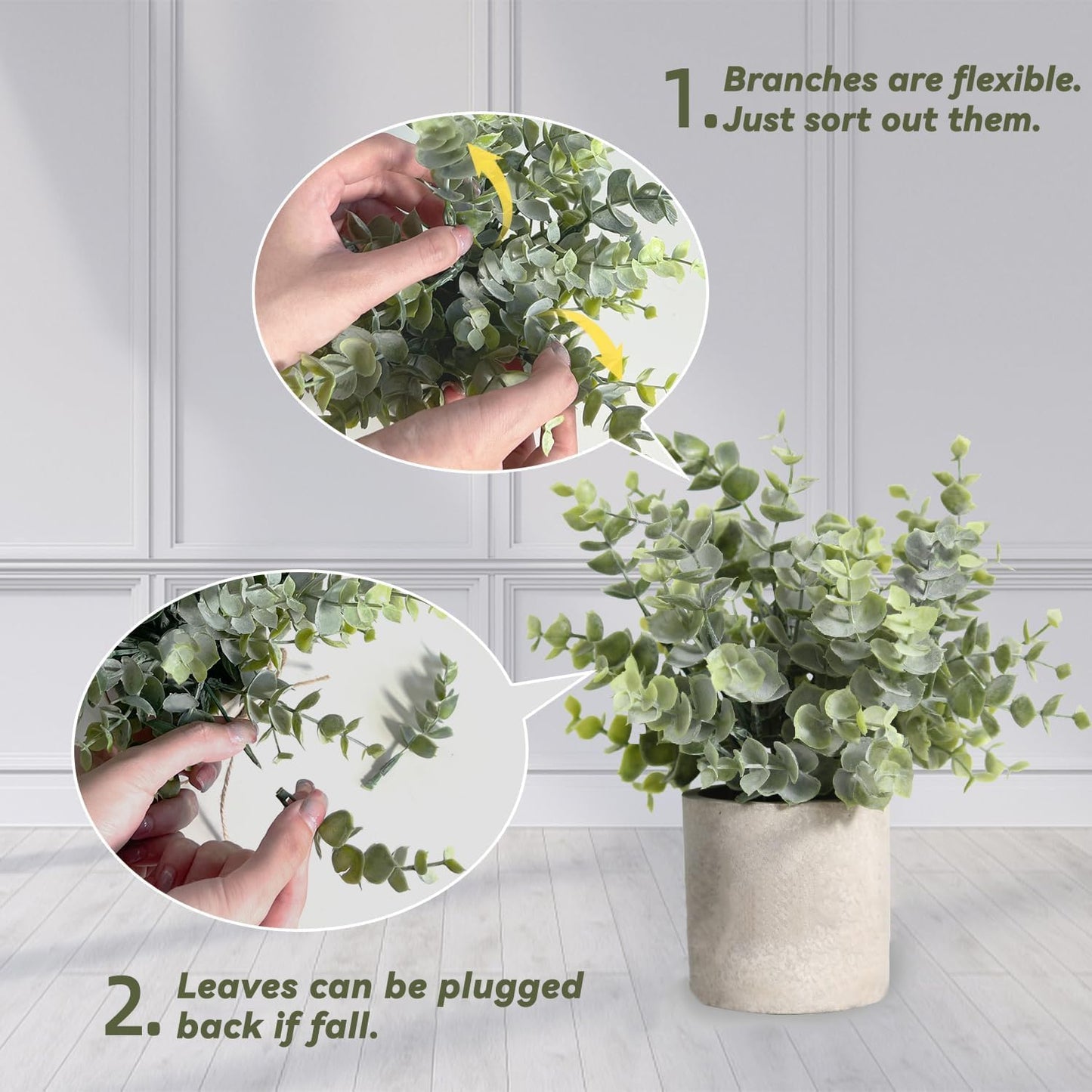 4 Pack Small Fake Plants in White Pulp Pot for Home Decor, Artificial Plants Indoor, Small Faux Plants Indoor for Bathroom Bedroom Kitchen Office Farmhouse Room Shelf Decor