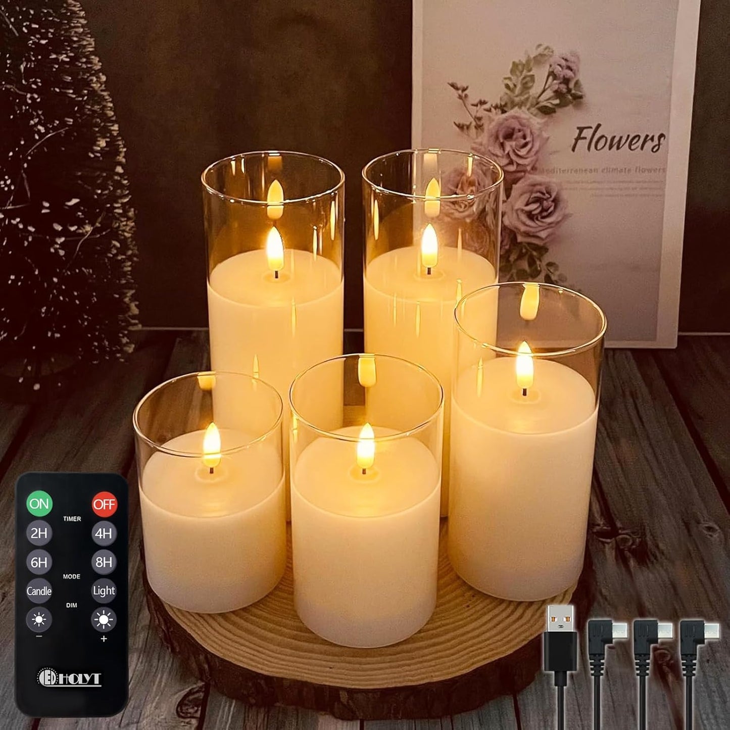 Rechargeable Flameless Glass Pillar Candles–Gifts for Women,–Set of 3, Realistic Flickering LED Light,Remote & Timer, Ideal for Living Room, Bedroom & Festival Wedding Home Party Decor