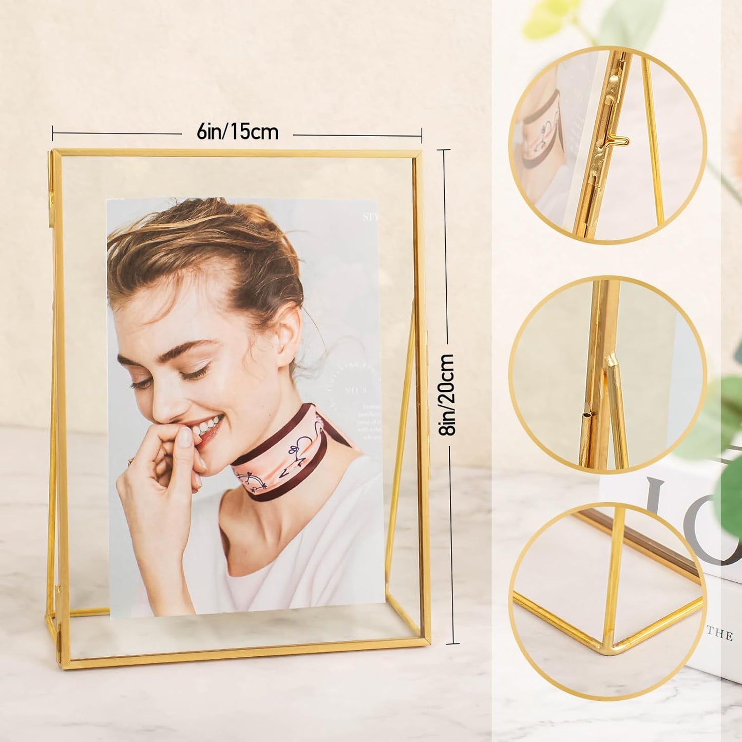 Gold Floating Picture Frame Set of 2, 10"x12" Glass Pressed Flower Picture Frames, Tabletop Standing Glass Floating Frame for 8x10 Photo Display