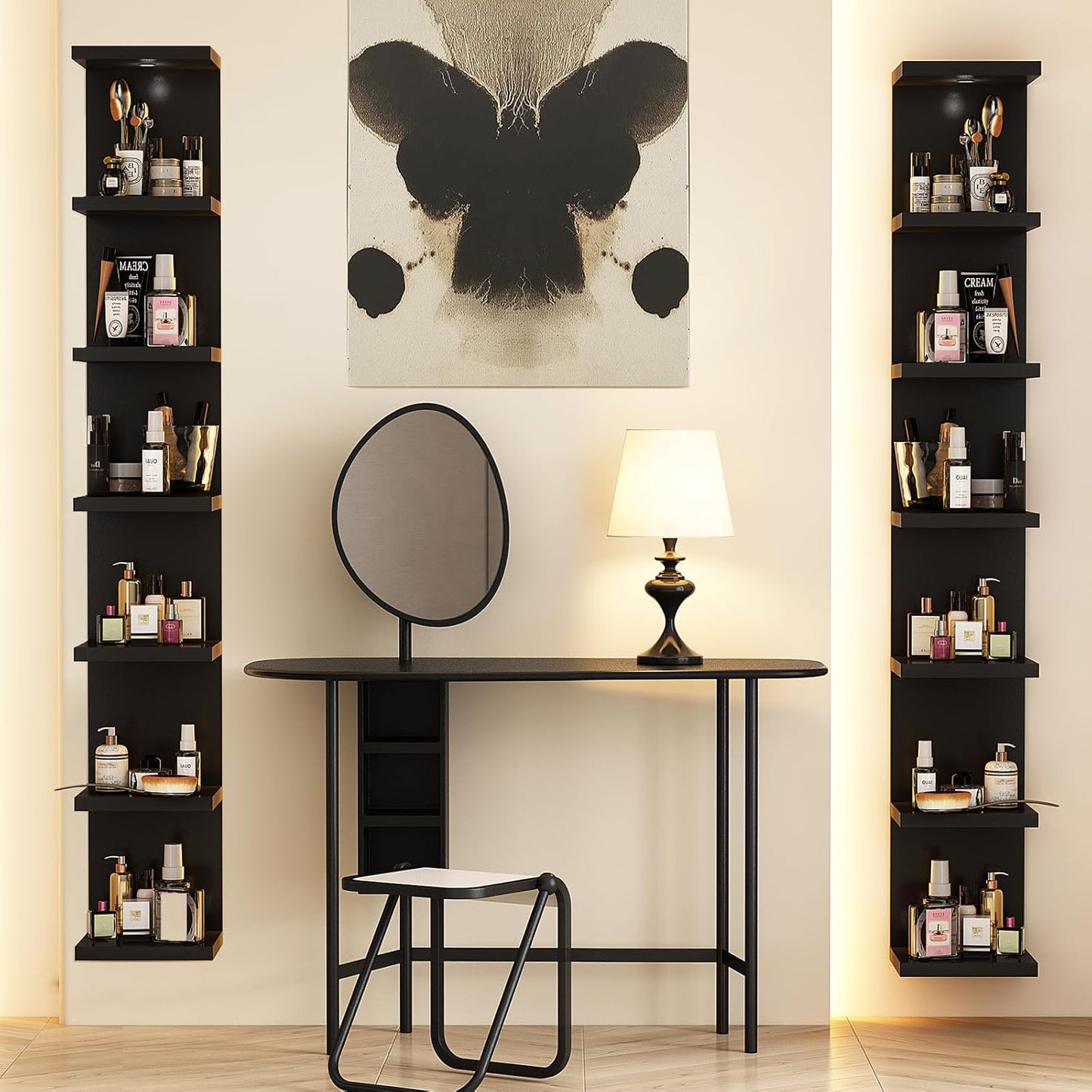 LitaEther Versatile 7 Tier Wall Shelf Unit,White Lack Wall Shelf,Display Floating Shelf with LED Remote Control Light