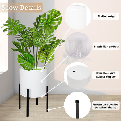 ARNIS Modern Plant Pots, Set of 2 Large Planters with Stand, Decorative Planters, Metal Pots with Drainage Holes for Living Room, Office, Garden or Balcony, 8.25 &10.5 Inch, Dirt