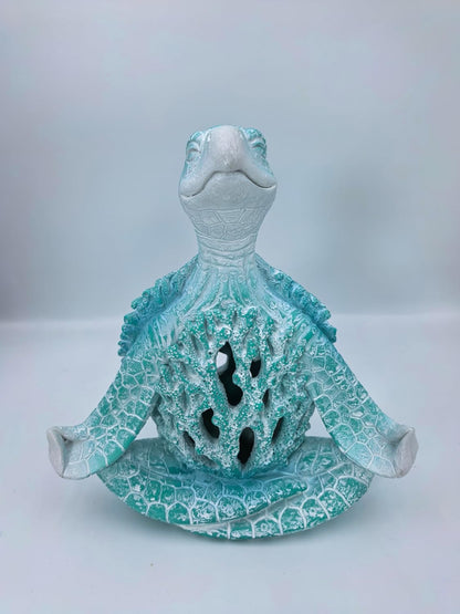 VVGIFTS Sea Turtle Meditation Yoga Decor, Garden Figurine Sea Turtle Meditating Coastal Beach Decorations, Zen Yoga Resin Statue for Home Office Decorations (Put the Palm Separate)