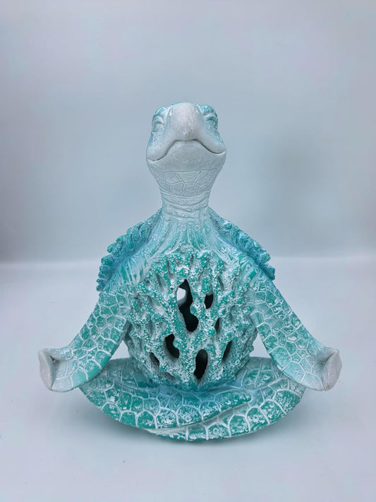 VVGIFTS Sea Turtle Meditation Yoga Decor, Garden Figurine Sea Turtle Meditating Coastal Beach Decorations, Zen Yoga Resin Statue for Home Office Decorations (Put the Palm Separate)