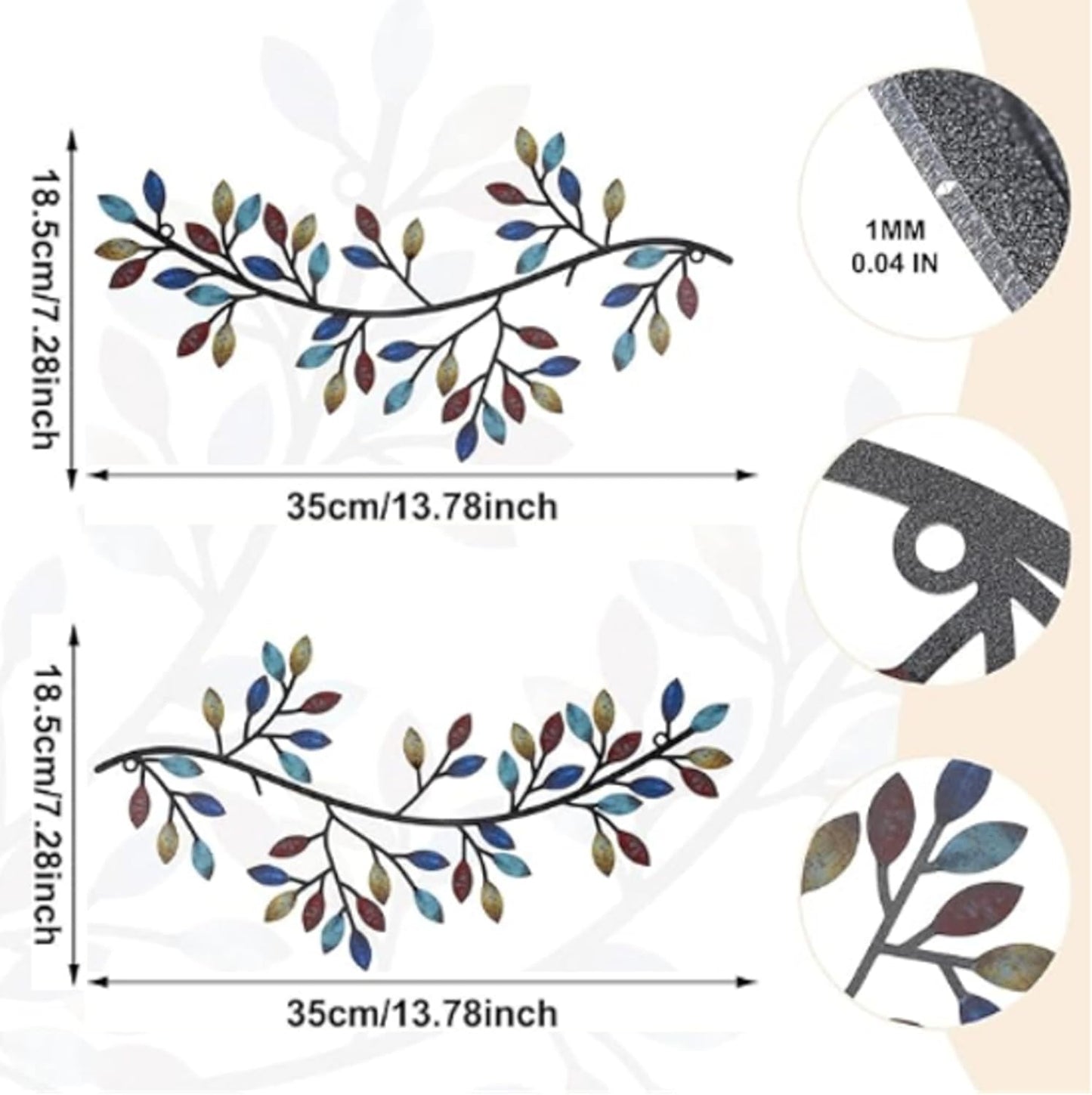 Hotop 2 Pieces Metal Tree Leaf Wall Decor Vine Olive Branch Leaf Wall Art Wrought Iron Scroll Sculptures Above the Bed, Living Room, Outdoor Decoration (Classic Style,Black)