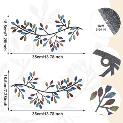 Hotop 2 Pieces Metal Tree Leaf Wall Decor Vine Olive Branch Leaf Wall Art Wrought Iron Scroll Sculptures Above the Bed, Living Room, Outdoor Decoration (Classic Style,Black)