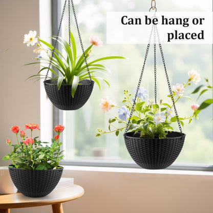 RooTrimmer Hanging Planters for Indoor Outdoor Plants 8 and 10 Inch, 4 Packs Hanging Flower Pot with Drainage Holes, Self-Watering Hanging Basket Perfect for Home, Office and Garden, White