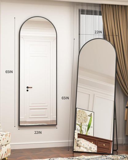 Antok 71" x28” Arched Full Length Floor Mirror, Black Aluminum Frame, Free Standing/Wall Mount/Leaning for Bedroom, Living Room, Dressing Room
