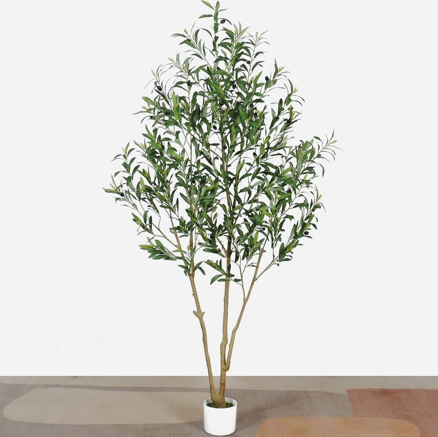 Artificial Olive Tree with White Pot,6FT high, Fake Tree containing 1440 Dense Leaves and 80 Highly Simulated Olive Fruits, Suitable for Home Office Living Room Floor Decoration