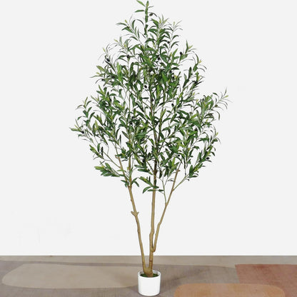 Artificial Olive Tree with White Pot,6FT high, Fake Tree containing 1440 Dense Leaves and 80 Highly Simulated Olive Fruits, Suitable for Home Office Living Room Floor Decoration