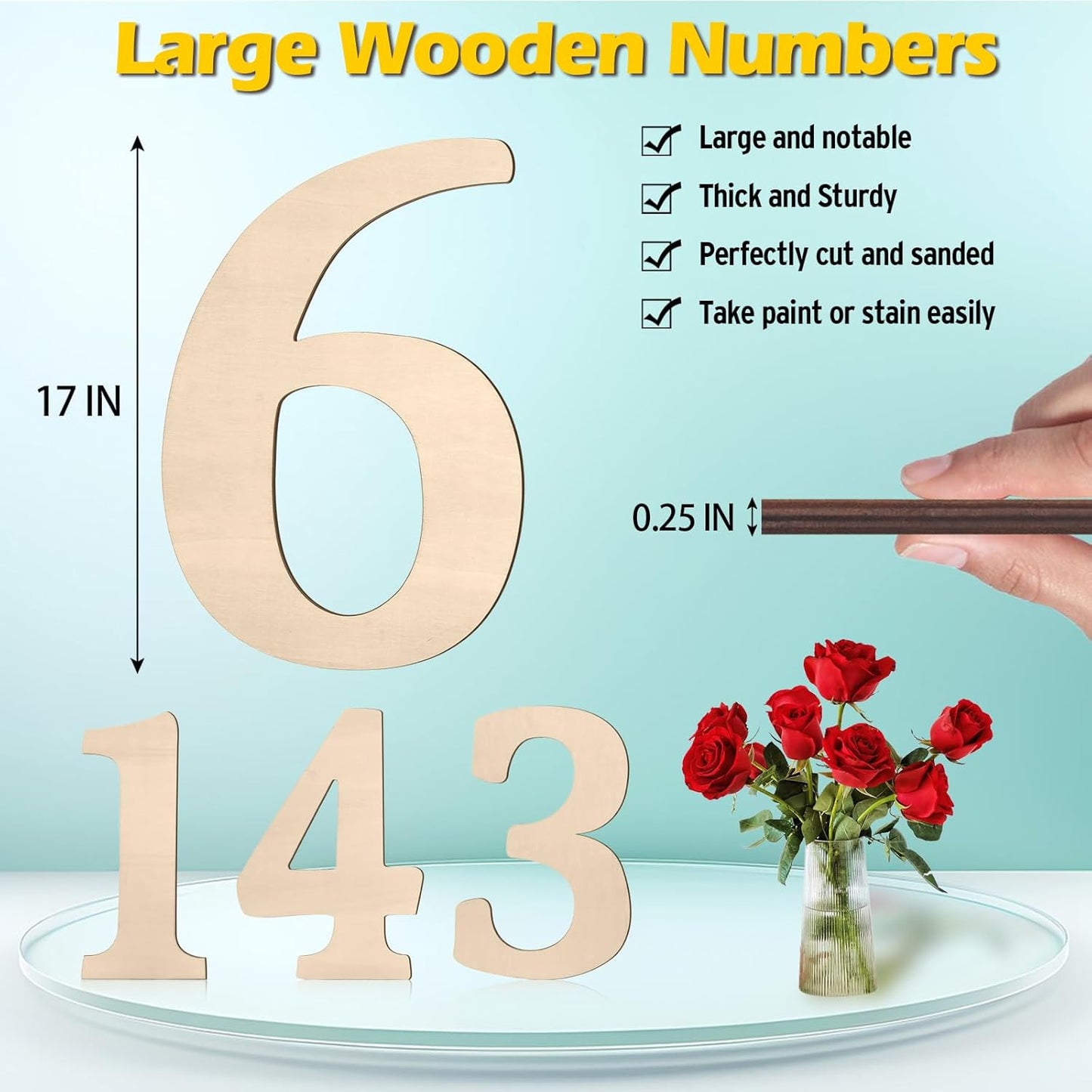 17 inch Large Wooden Sign & for Wall Decor, Big Wood Symbol &, Giant Paintable Blank Wooden Shapes for Crafts, Unfinished Wood Cutouts for Birthday Party, Rustic Wedding, Christmas Decor, Baby Shower