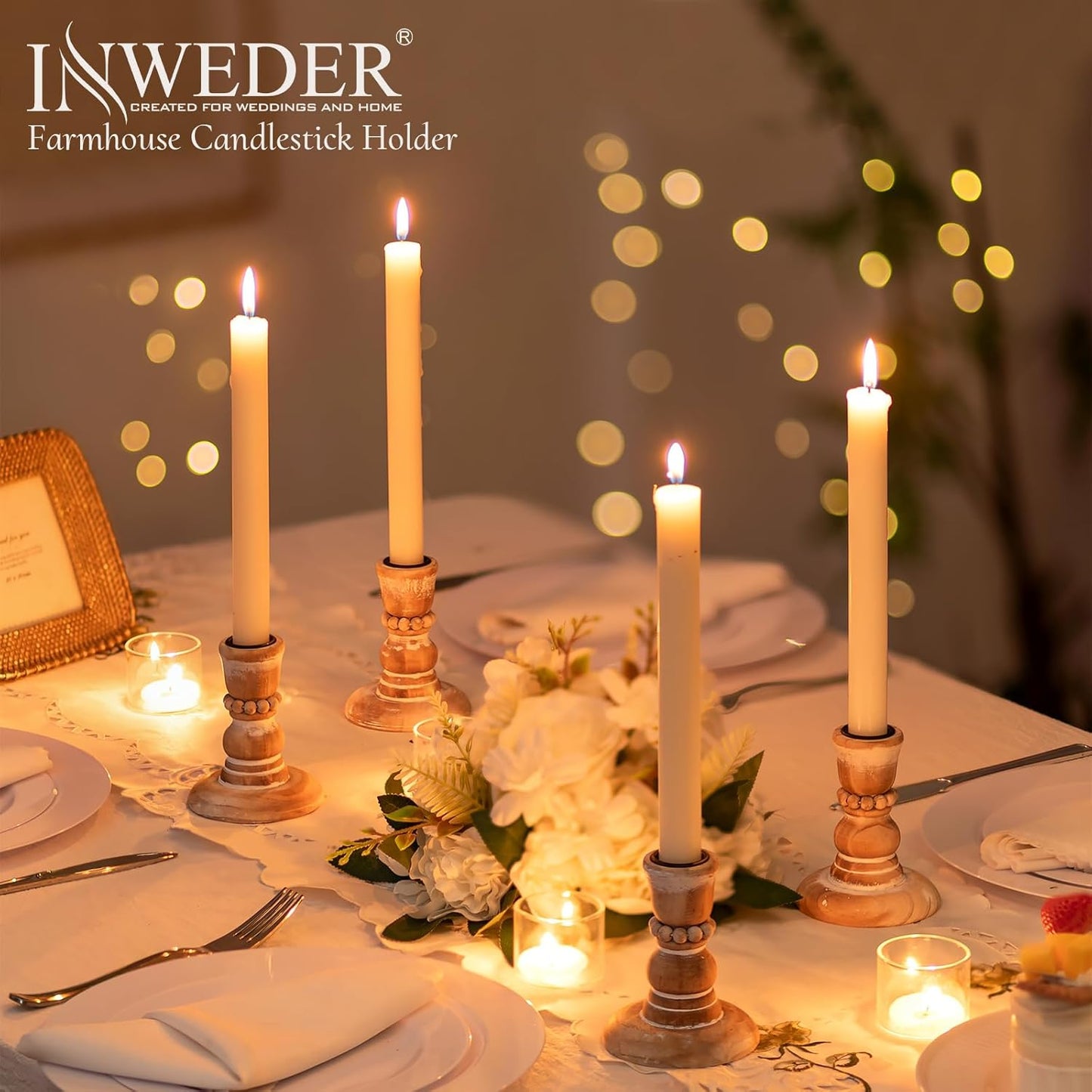 Wooden Taper Candle Holders: Wood Candlestick Holders Rustic Farmhouse Fall Decor for Living Room Dinning Table Centerpiece Christmas Set of 2