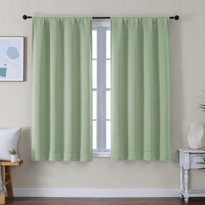 Simplebrand Ava Sage Green Blackout Curtains for Bedroom 63 Inch Length 2 Panels Set, Solid Thermal Insulated Energy Saving Rod Pocket Window Treatment Curtains Blackout Drapes, W40 x L63 Inch, Sage - Colors C