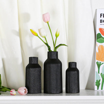 Bohemian White Ceramic Vase - for Pampas Grass, Mantel, Bookshelf, Entryway and Living Room Decor (White, 7in)